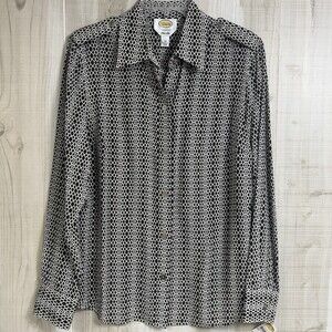NWT Talbots Pure Silk Button Down Brown White Career Classic Large